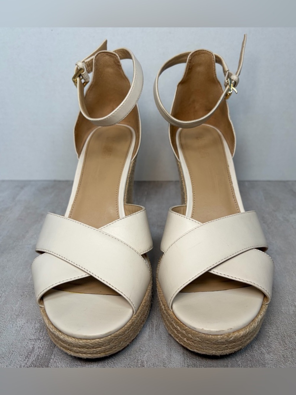 Michael Kors Cream Espadrille Wedge Sandals with Ankle Strap